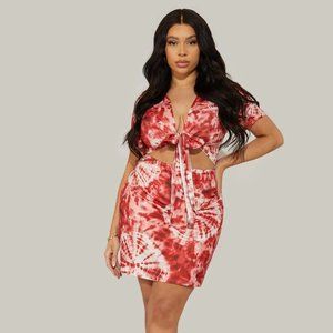Plus Tie Dye Knot Front Cut Out Dress
